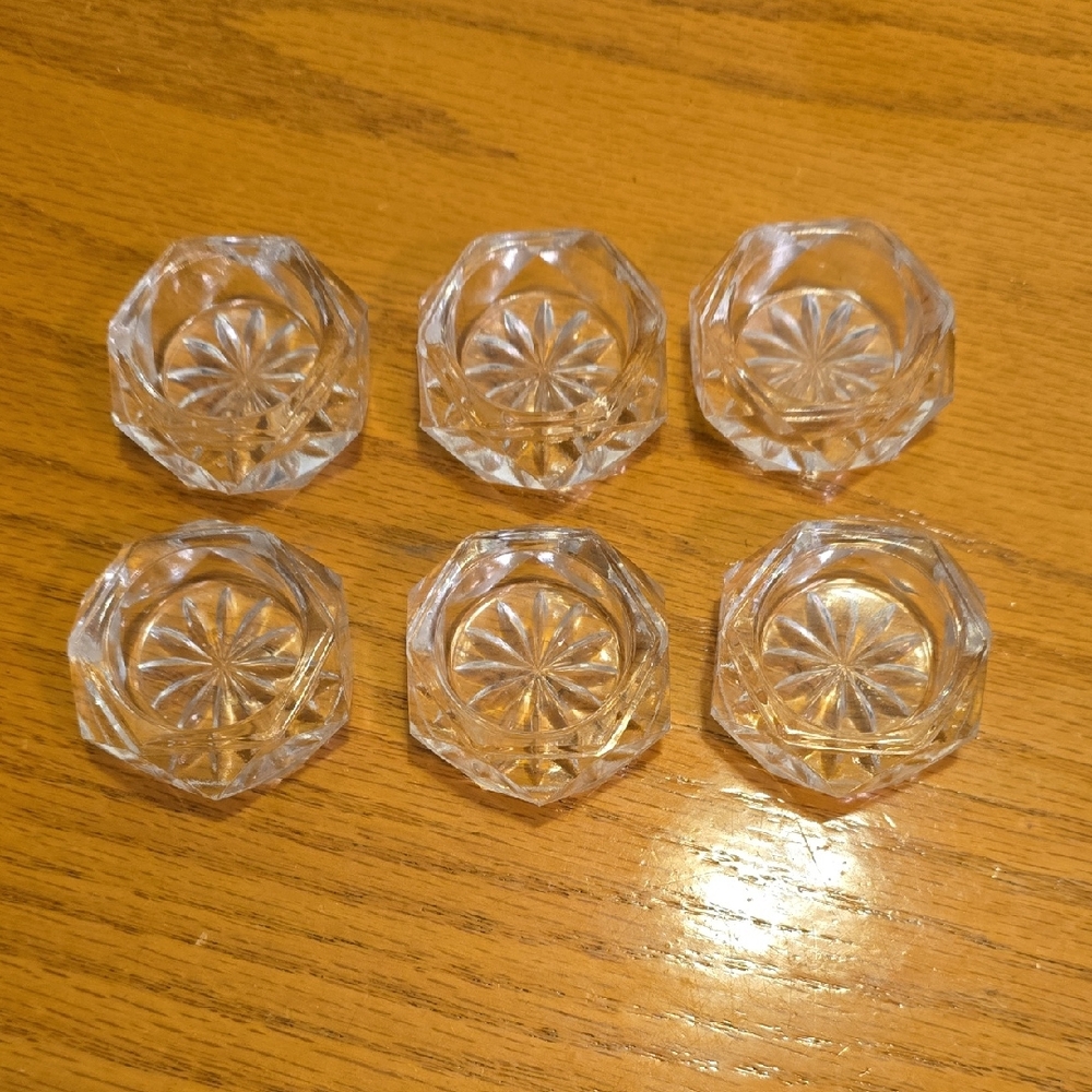 6 Vintage Victorian Salt Dips 1890s Diamond Faceted Glass Open Salts Cellars